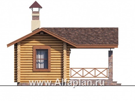 Проекты домов Альфаплан - Баня из бревен с большой крытой верандой - превью фасада №3