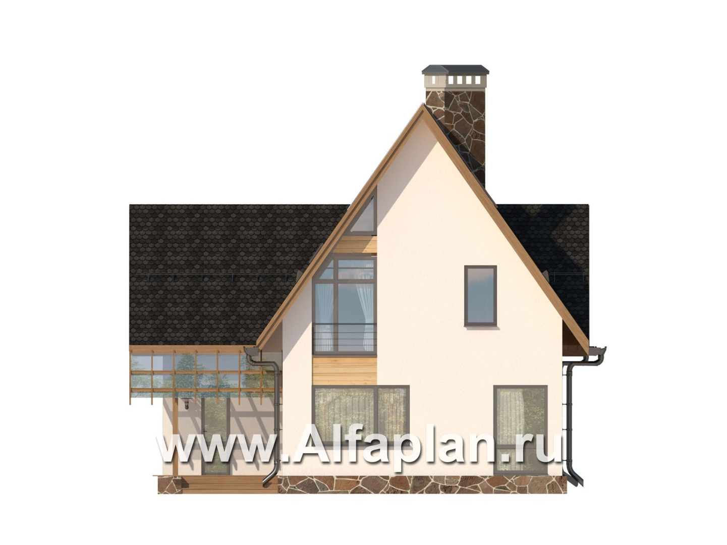Проекты домов Альфаплан - Современный мансардный дом - изображение фасада №1