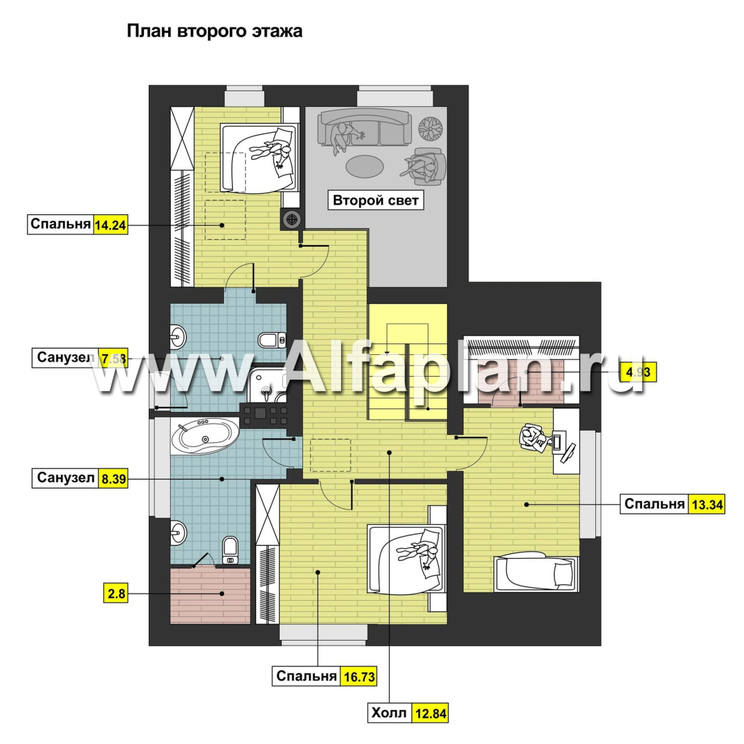 Проекты домов Альфаплан - Современный мансардный дом - план проекта №2