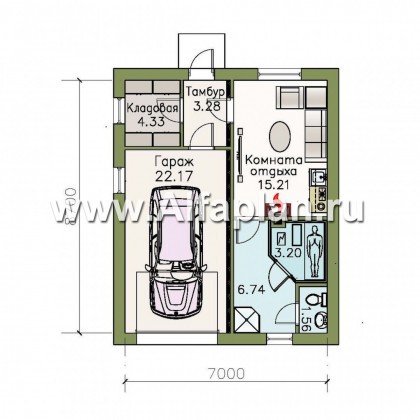 Проекты домов Альфаплан - Удобный хоз. блок с гаражом и баней - превью плана проекта №1