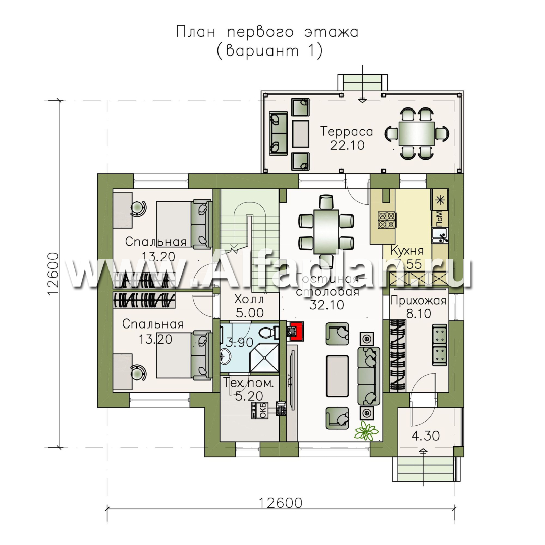 «Кассиопея» - проект дома с мансардой, с террасой, в современном стиле, 4 или 5 спален, сауна - план дома