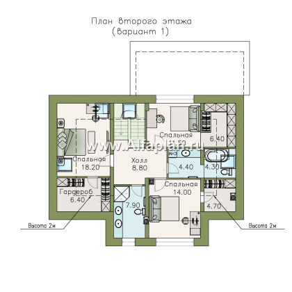 Проекты домов Альфаплан - «Кассиопея» - мансардный коттедж с 5-ю спальнями, или 4-е спальни + сауна - превью плана проекта №3