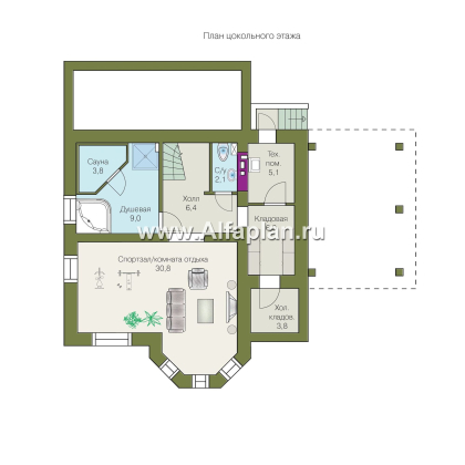 Проекты домов Альфаплан - Дом из газобетона «Шевалье плюс» с цокольным этажом - превью плана проекта №1