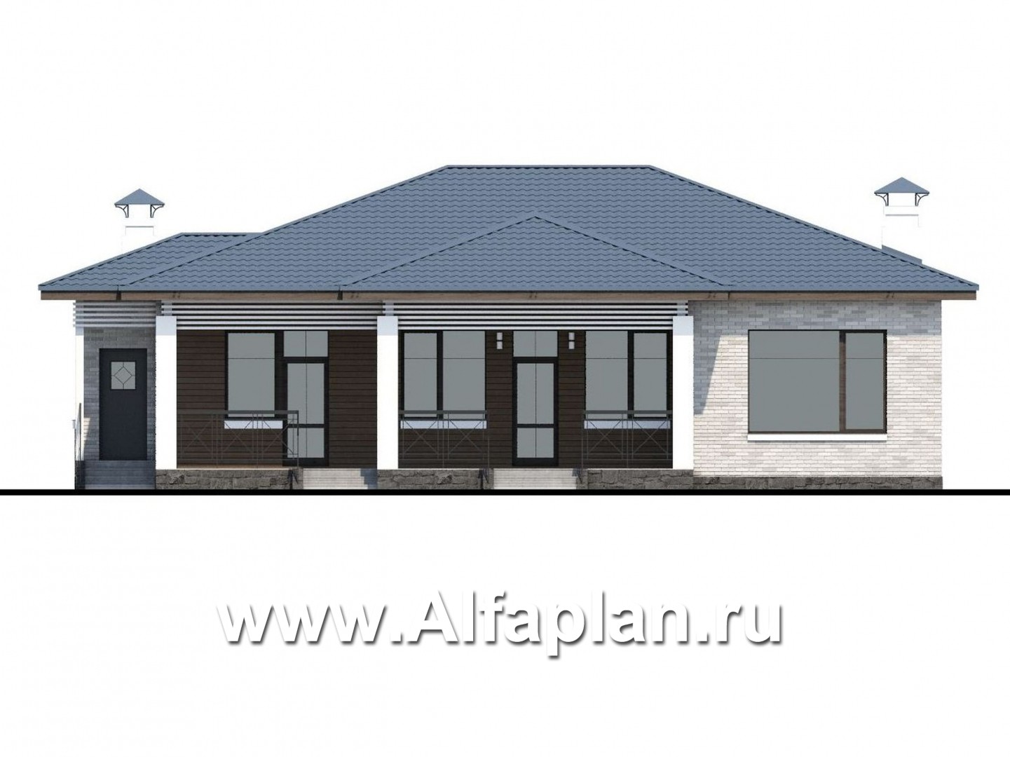 Проекты домов Альфаплан - «Калипсо» - комфортабельный одноэтажный дом  с вариантами планировки - изображение фасада №4