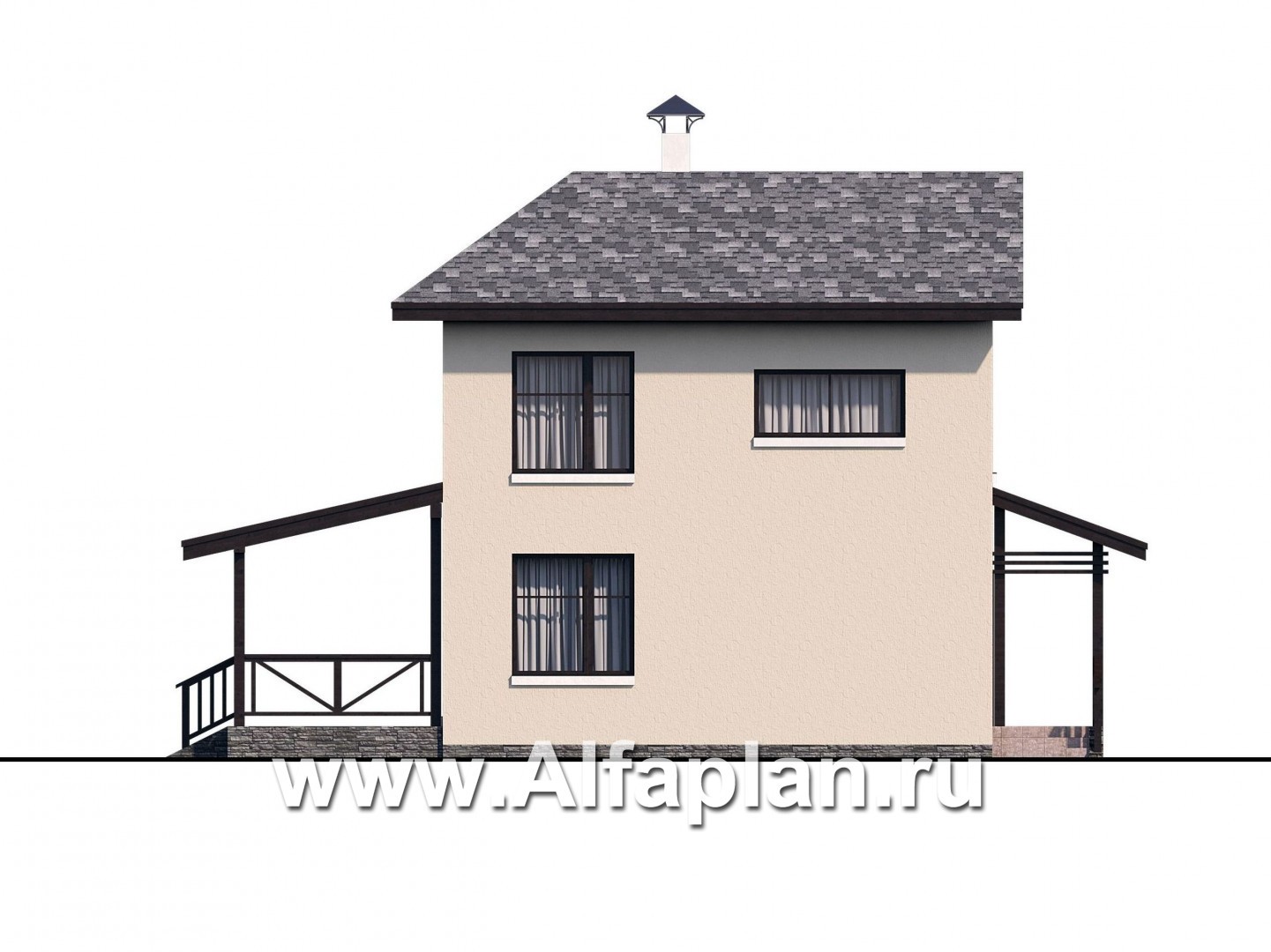 Проекты домов Альфаплан - "Озерный" - проект каркасной дачи с террасой - изображение фасада №4