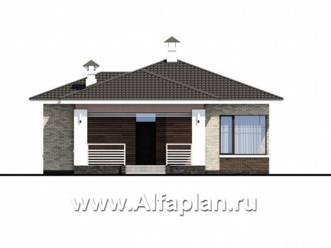 «Гестия» - проект одноэтажного дома, с террасой со стороны входа, в современном стиле - превью фасада дома