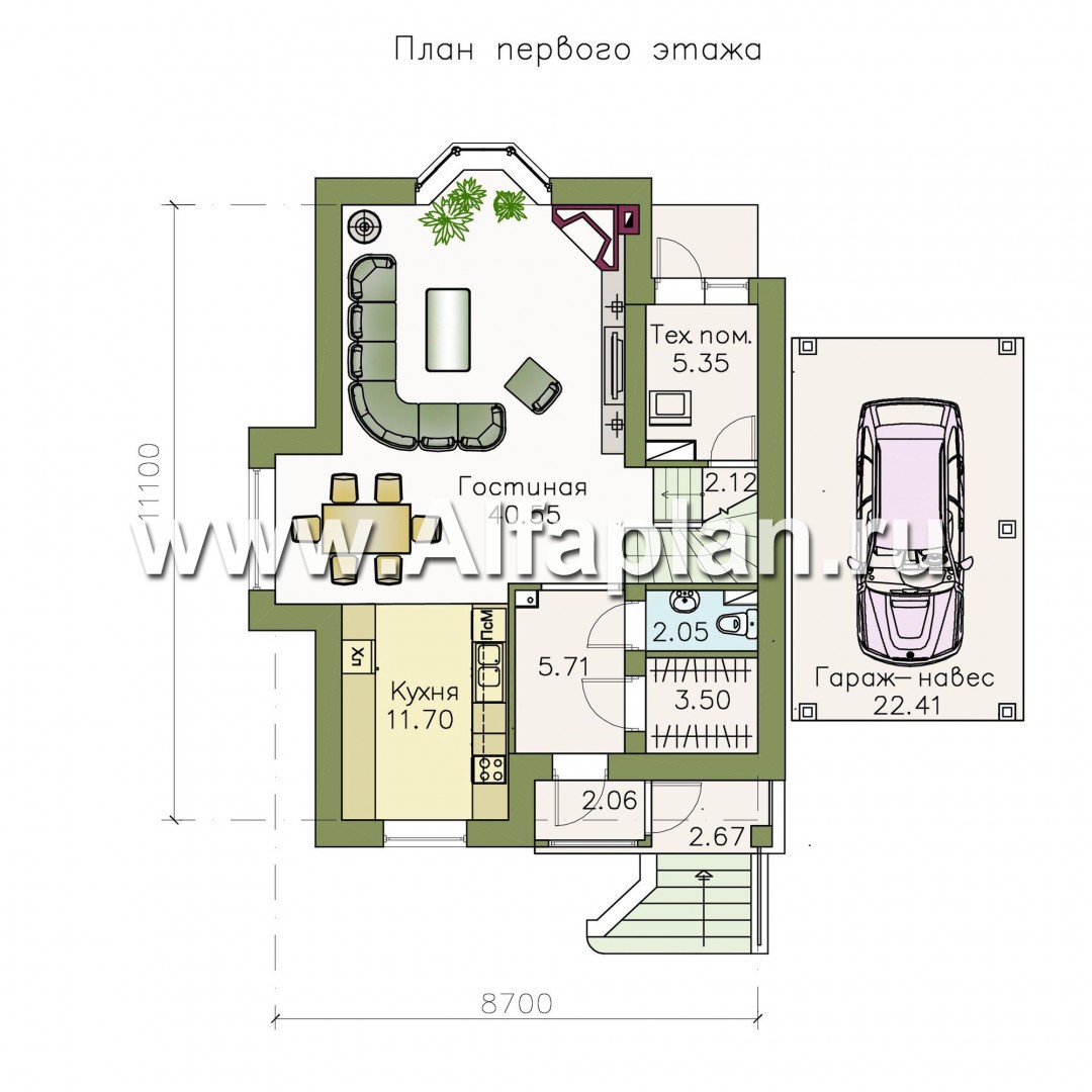 Проекты домов Альфаплан - «Менестрель» - коттедж для узкого участка - план проекта №1