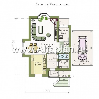 Проекты домов Альфаплан - «Менестрель» - коттедж для узкого участка - превью плана проекта №1
