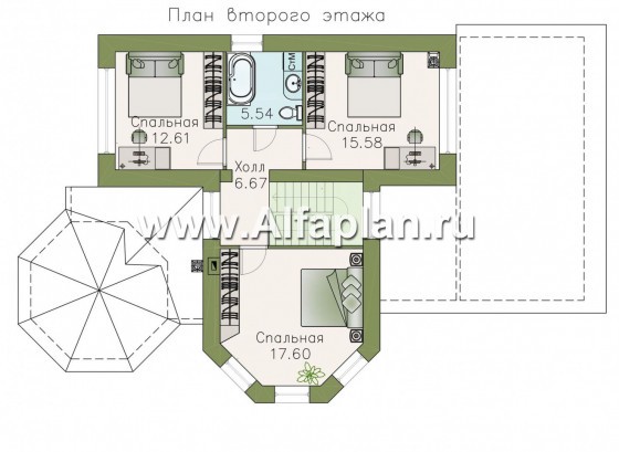 Проекты домов Альфаплан - Двухэтажный дом с эркером - превью плана проекта №2