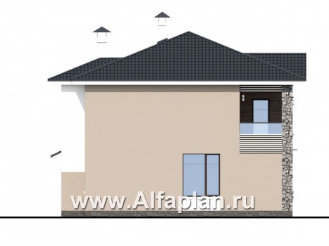 «Знаменка» - проект двухэтажного дома с балконом и с террасой, планировка с кабинетом на 1 эт, в современном стиле - превью фасада дома