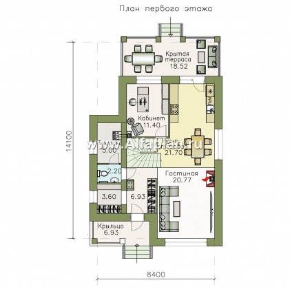 Проекты домов Альфаплан - «Западный бриз» - рациональный дом с комнатой на первом этаже - превью плана проекта №1