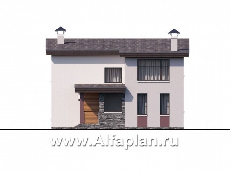 Проекты домов Альфаплан - Двухэтажный коттедж с односкатной кровлей - превью фасада №2