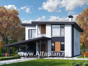 Проекты домов Альфаплан - "Модена" -стильный дом, односкатная крыша - превью основного изображения